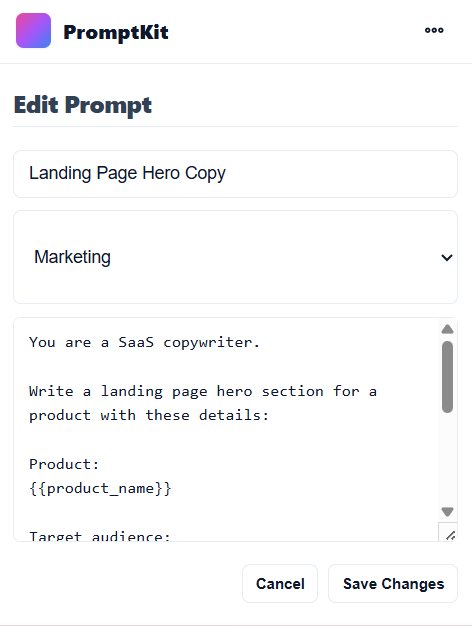 PromptKit edit prompt screen